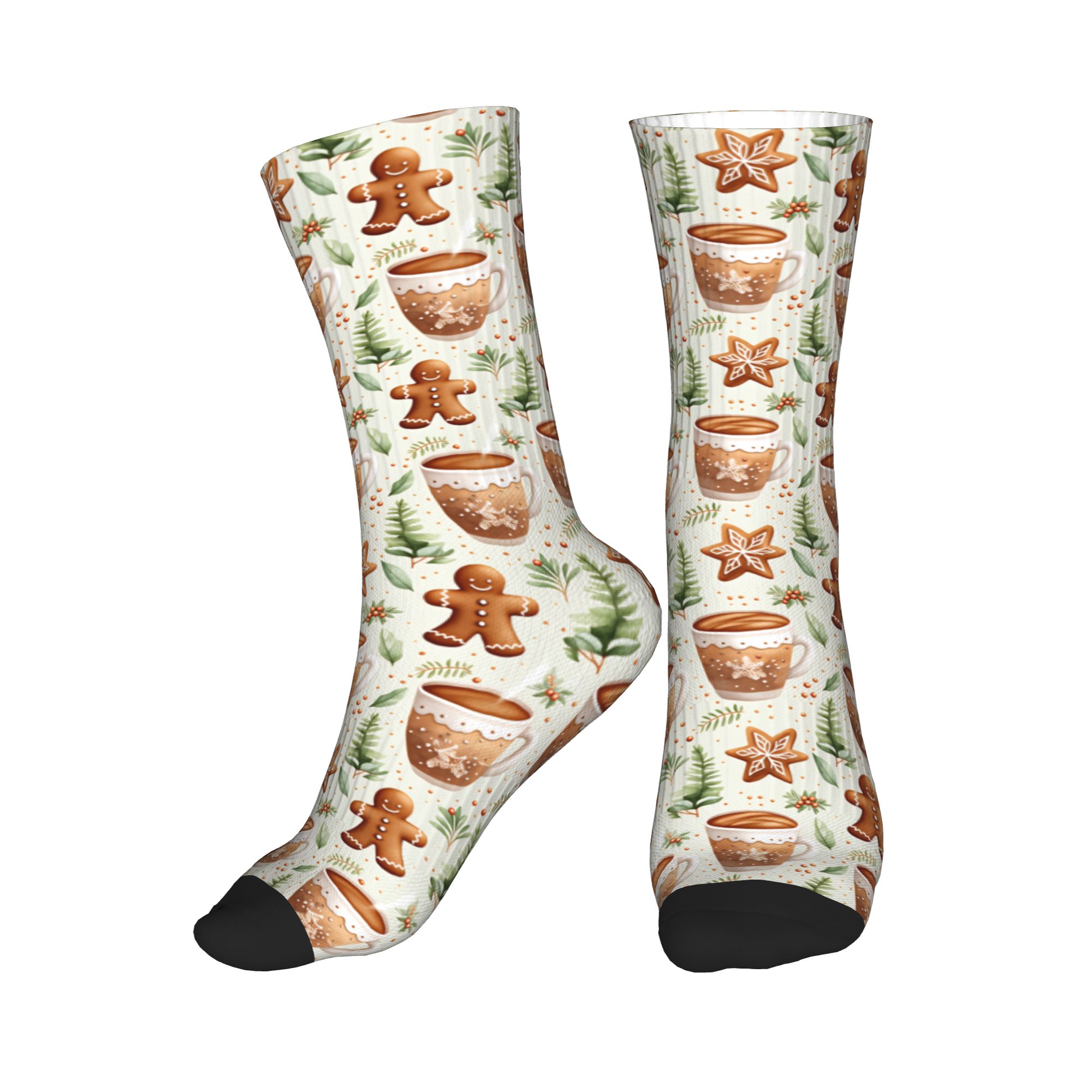 Dress Sock Men - คริสต์มาส จินเจอร์เบรดแมน ฮอทโคโค่ แพทเทิร์น ถุงเท้าลูกเรือสำหรับผู้ชาย ถุงเท้าพิมพ์ลาย